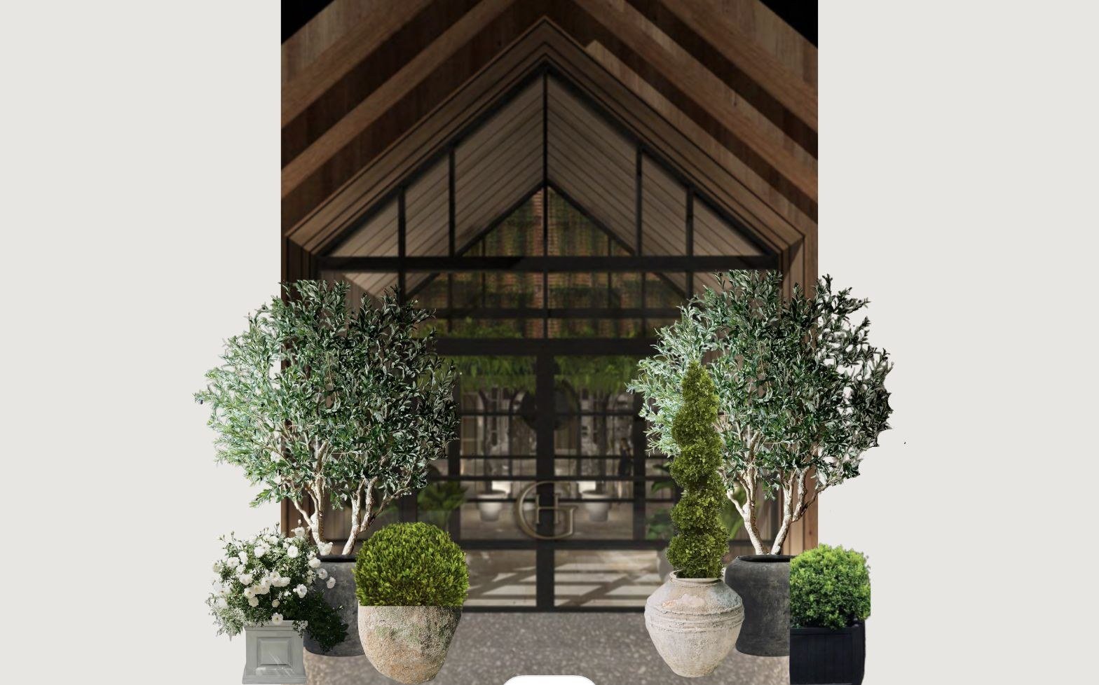 Entrance concept with olive trees